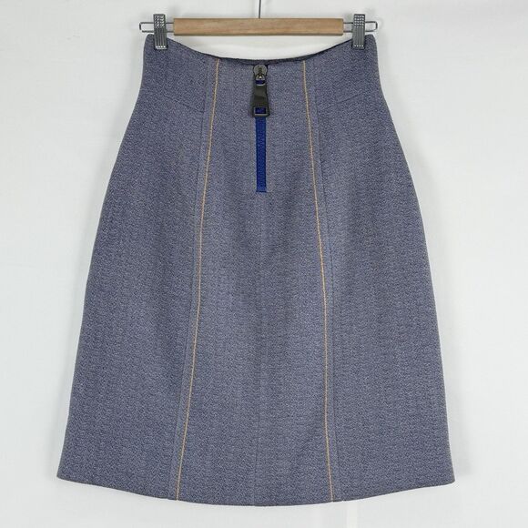 Marni Made in Italy Blue A-Line Skirt Size 36, USA 0 Contrast Stitch Zip Back - Picture 2 of 16